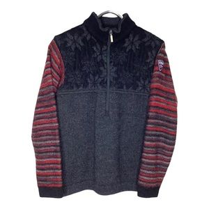 Dale Of Norway Sweater Medium Wool Fair Isle Snowflake Stripe Mock Neck Half Zip